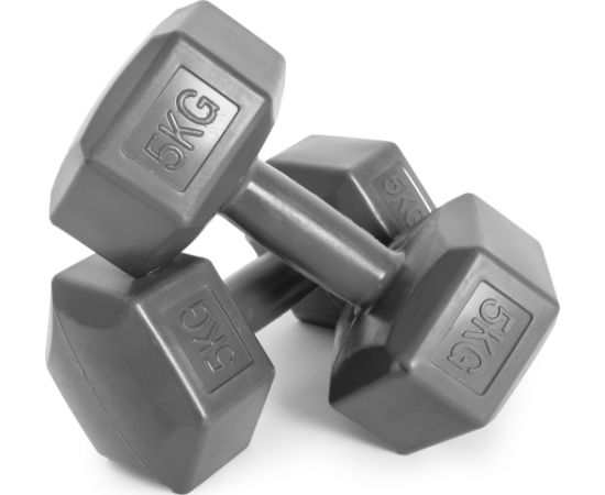 Sešstūra hanteles komplekts 2x5 kg vingrošanas atsvari fitnesa atsvari pelēks ModernHome