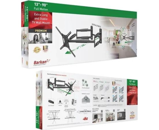 Barkan BM466XP 13-65" TV, 4 lankstų, sieninis, prailgintas, juodas