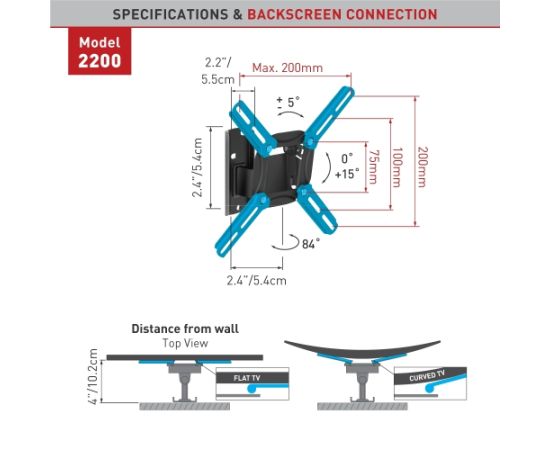 BARKAN 2200.B 26"-39" LED TV, 2 lankstų, sieninis, juodas