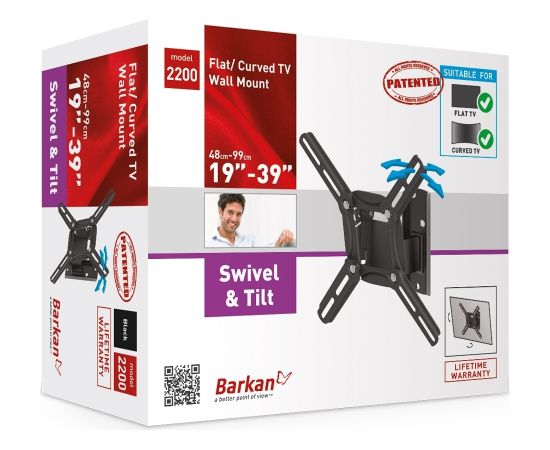 BARKAN 2200.B 26"-39" LED TV, 2 lankstų, sieninis, juodas