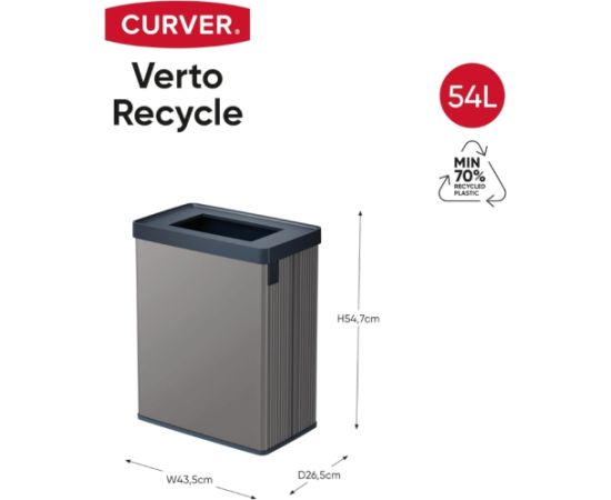 Curver Прямоугольный металлизированный мусорный бак Verto Recycle 54 л жемчужно-серый