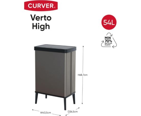 Curver Atkritumu tvertne taisnstūrveida metalizēta Verto High 54L pērļu pelēkā krāsā