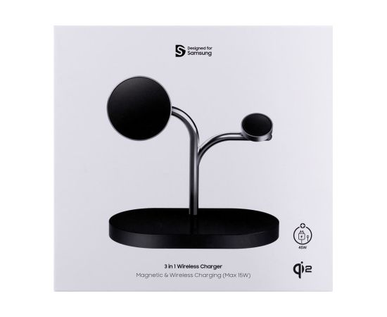 Samsung GP-PWU024WIABW mobile device charger Headset, Smartphone, Smartwatch Black, Silver USB Wireless charging Indoor