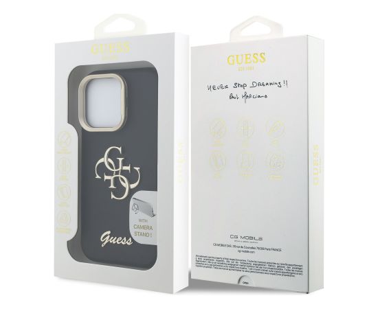 Guess PU Grained 4G Logo Stand Camera Frame Case Aizsargapvalks priekš Apple iPhone 16 Pro Max