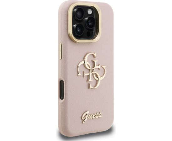 Guess PU Grained 4G Logo Stand Camera Frame Case Aizsargapvalks priekš Apple iPhone 16 Pro Max