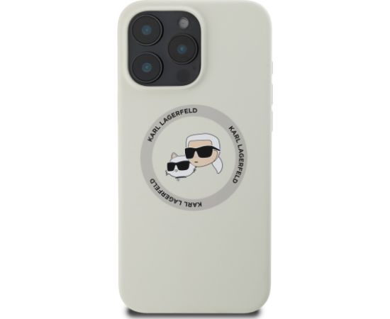 Karl Lagerfeld Liquid Silicone K&CH Heads MagSafe Case for iPhone 16 Pro Beige