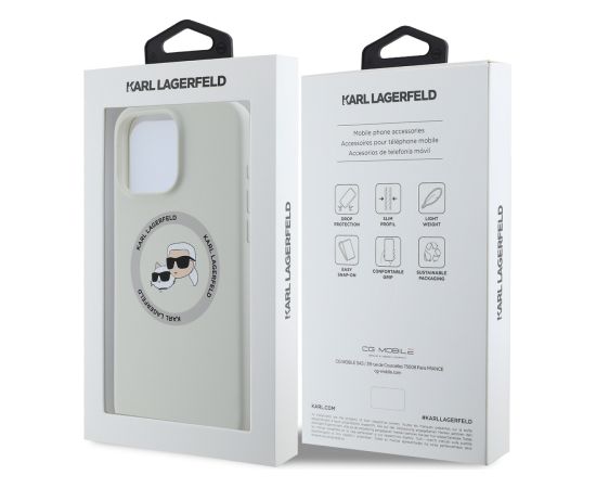 Karl Lagerfeld Liquid Silicone K&CH Heads MagSafe Case for iPhone 16 Pro Beige