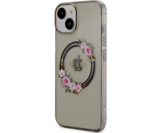 Guess PC|TPU Flowers Ring Glossy Logo MagSafe чехол для iPhone 14 черный