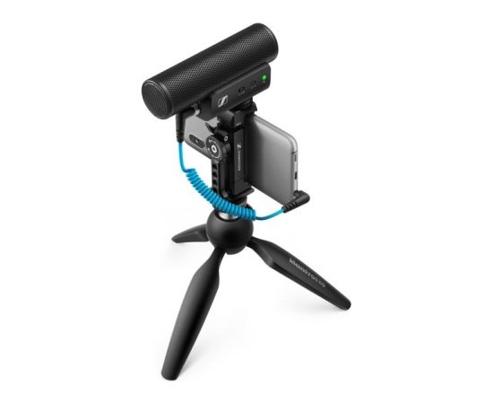 Sennheiser MKE 400 MOBILE KIT - Mikrofon pojemnościowy, superkardioidalny, wyposażony w filtr dolnoprzepustowy ze statywem Manfrotto
