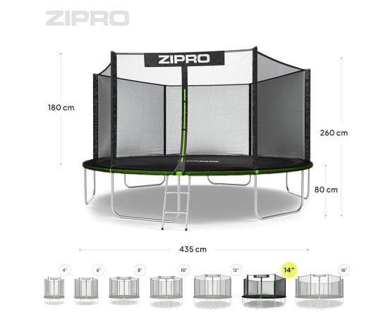 Zipro Jump Pro 14FT 435cm Batuts ar ārējo tīklu un kāpnēm