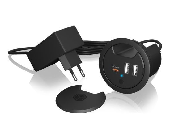 Raidsonic Iebūvējama galda rozete Icy Box IB-HUB1407 3 Port  2x USB-A, 1x USB-C, 60mm