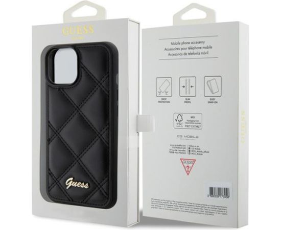 Guess Quilted Metal Logo Case Aizsargapvalks Priekš Apple iPhone 15