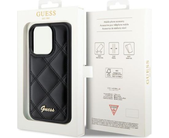 Guess Quilted Metal Logo Case Aizsargapvalks Priekš Apple iPhone 15 Pro Max