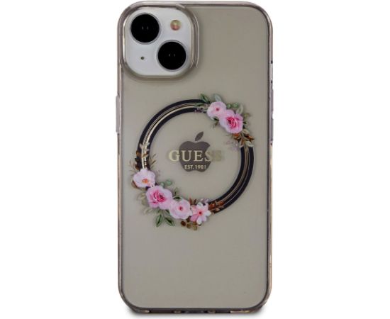 Guess PC|TPU Flowers Ring Glossy Logo MagSafe чехол для iPhone 14 черный