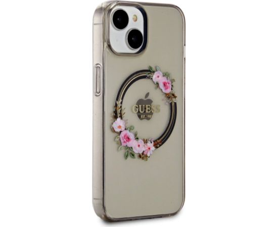 Guess PC|TPU Flowers Ring Glossy Logo MagSafe чехол для iPhone 14 черный