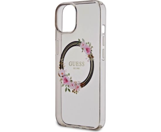 Guess PC|TPU Flowers Ring Glossy Logo MagSafe чехол для iPhone 14 черный