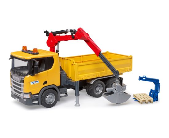 BRUDER Scania Super 560R Baustellen-LKW mit Kran und 2 Paletten