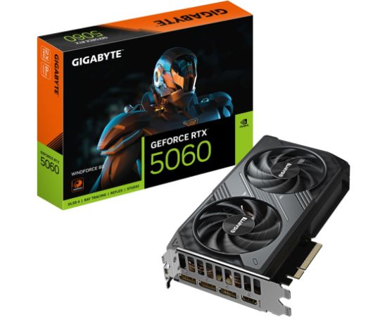 GIGABYTE GeForce RTX 5060 WINDFORCE 8G Graphics Card - 8GB GDDR7, 128bit, PCI-E 5.0, 2497 MHz Core Clock, 3 x DisplayPort, 1 x HDMI, GV-N5060WF2-8GD