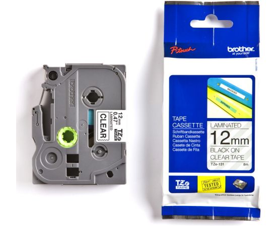 Lenta BROTHER P-touch TZ-131 melna-caurspīdīga, 12mm
