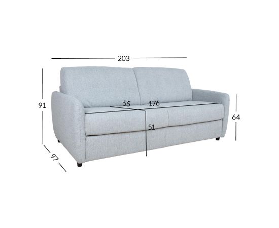 Sofa bed BRANDON 3-seater, bluish-gray mélange