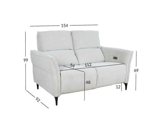 Recliner sofa MIAMI 2-seater with electric mechanism, light beige