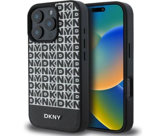 DKNY Apple  iPhone 16 Pro PU Leather Repeat Pattern Bottom Stripe MagSafe Case Black