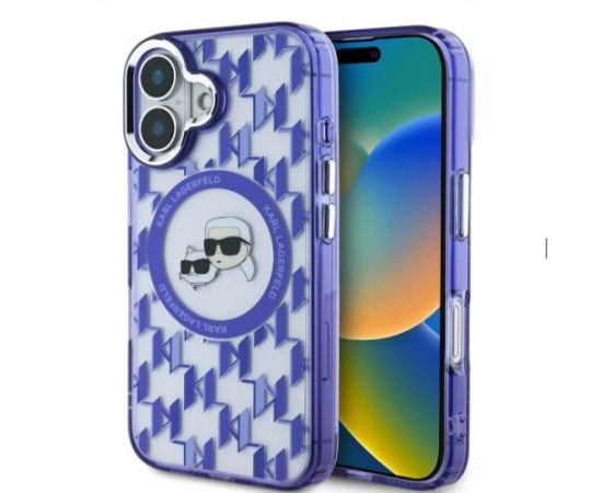 Karl Lagerfeld Apple  iPhone 16  IML Monogram K&CH Heads MagSafe Case Blue