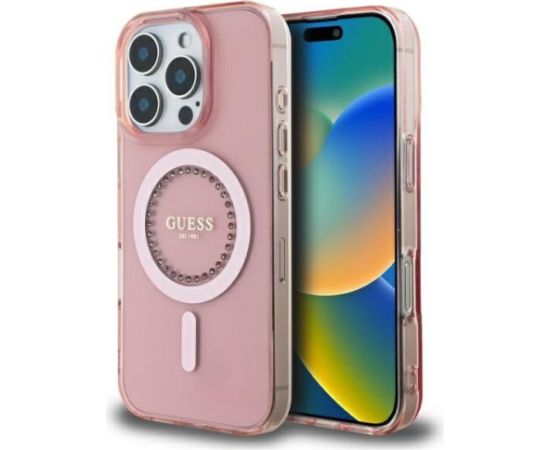 Guess Apple  Guess GUHMP16LPFTDTEP iPhone 16 Pro 6.3" różowy/pink hardcase IML Rhinestones MagSafe