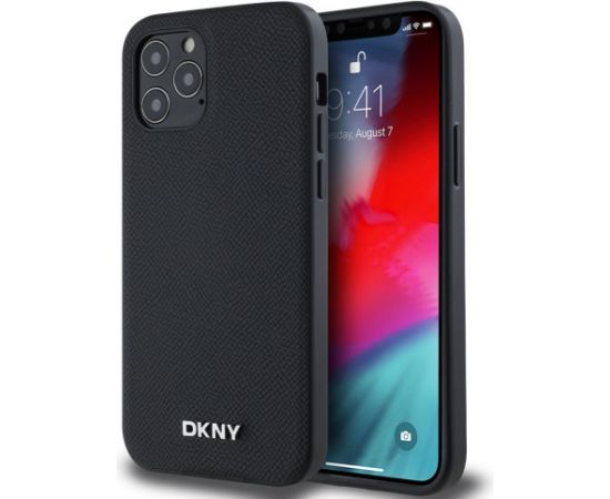DKNY Apple  DKNY PU Leather Silver Metal Logo Magsafe Case for iPhone 12/12 Pro Black