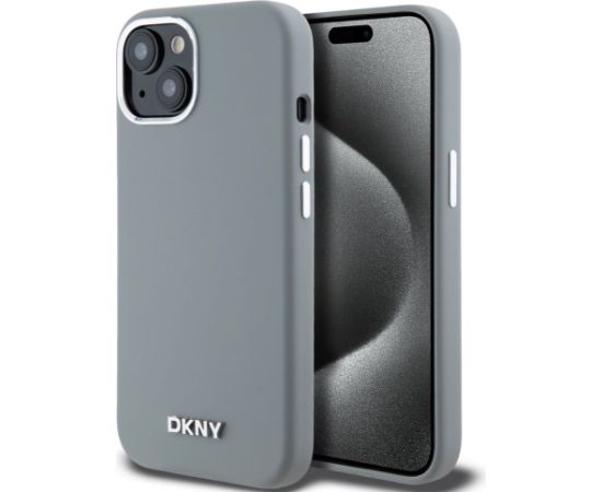 DKNY Apple  DKNY Liquid Silicone Silver Metal Logo MagSafe Case for iPhone 15 Grey