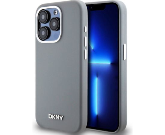 DKNY Apple  DKNY Liquid Silicone Silver Metal Logo MagSafe Case for iPhone 15 Pro Grey