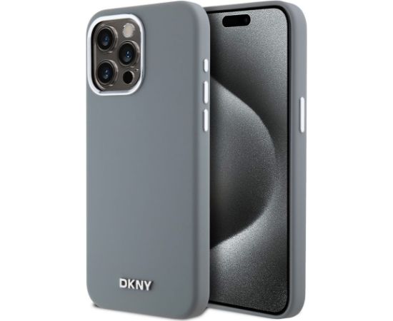 DKNY Apple  DKNY Liquid Silicone Silver Metal Logo MagSafe Case for iPhone 15 Pro Max Grey