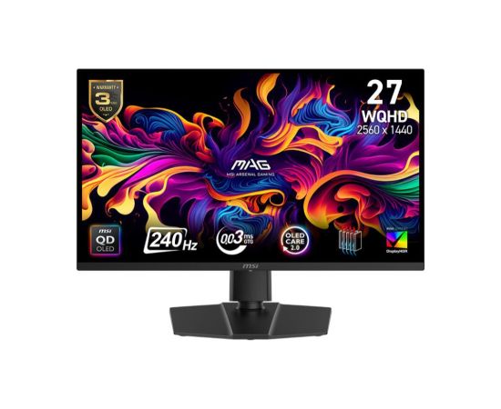 Monitor MSI MAG 271QP QD-OLED X24 26.5" Gaming Swivel Pivot Height adjustable Tilt Matte Panel QD-OLED 2560x1440 16:9 240 ?? 0.03 ms Colour Black MAG271QPQDOLEDX24
