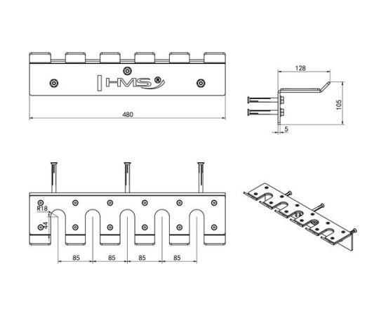 Statīvs fitnesa aksesuāriem STR45 WALL MOUNTED OLIMPIC BAR RACK HMS