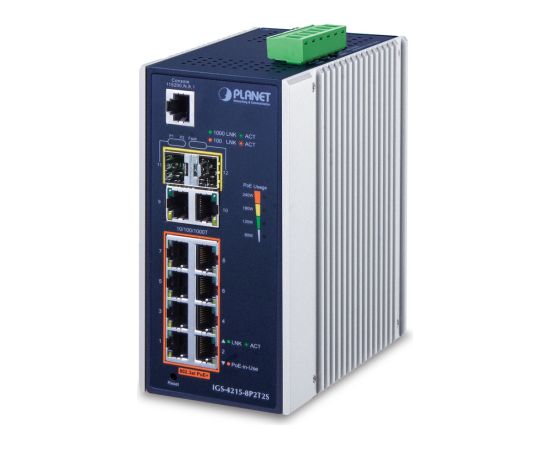 PLANET IGS-4215-8P2T2S network switch Managed L2/L4 Gigabit Ethernet (10/100/1000) Power over Ethernet (PoE) Blue, Silver