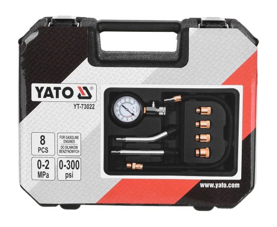 COMPRESSION PRESSURE GAUGE FOR GASOLINE ENGINES 8 PCS. YATO YT-73022