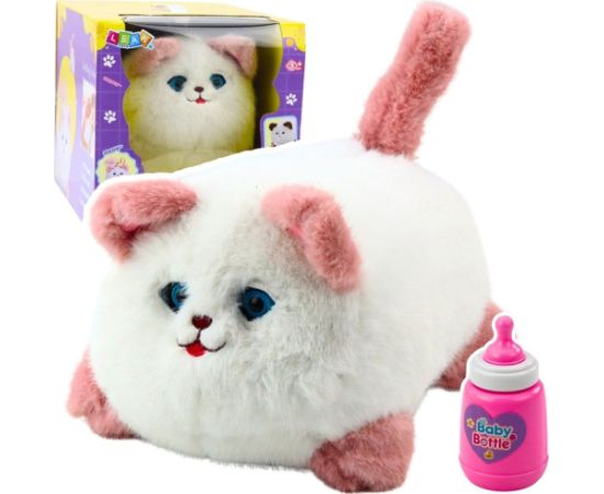 Leantoys Pluszowy Kotek Interaktywny Miauczy Mruga Powtarza Butelka Biały Мягкие игрушки