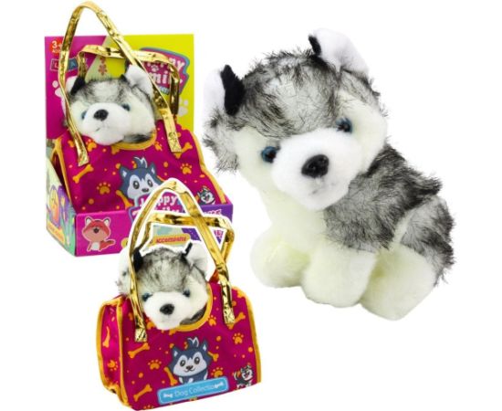 Leantoys Piesek Husky W Torebce Pluszowy Maskotka Przytulanka Biało Szary