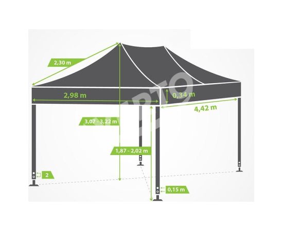 3x4,5 m ar sānu malām HEX40