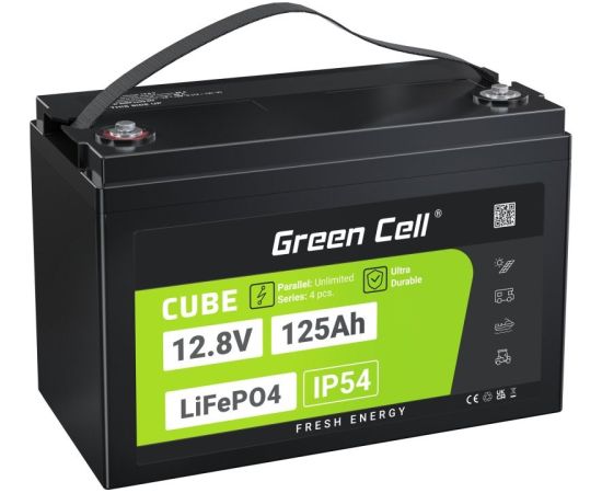 Green Cell Žalias Cell CUBE LiFePO4 125Ah 12,8V 1600Wh liio geležies fosfato baterija kemperiui, sauls energijai, neprijungtai prie tinklo, laivui Lithium Iron Phosphate (LiFePO4) 12.8 V