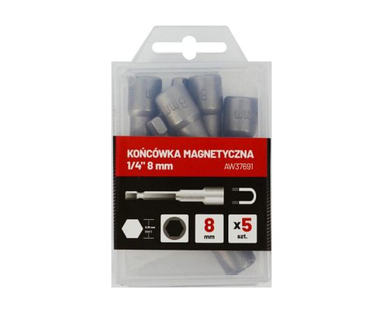 AWTools MAGNETIC SOCKET SET 1/4'' 8mm 5pcs