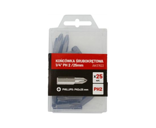 AWTools PHILLIPS SCREWDRIVER BIT SET 1/4'' PH2 25mm 25pcs