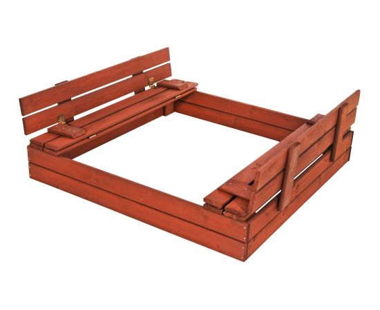 Slēdzama smilšu kaste ar soliņiem Springos SBP120SET02 120x120 cm impregnēts koks, ar plītaku un apakšklāju