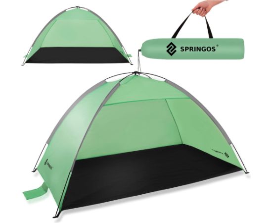 Pludmales telts Springos PT034, dārza, 210×120×112 cm tūrisma ar somu, UV filtrs zaļi‑pelēki‑melna