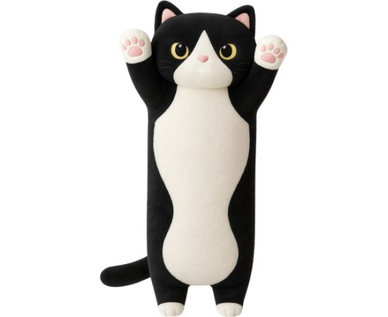 Leantoys Pluszowa Maskotka Kot Poduszka Podłużna Wałek Biało Czarny 70cm