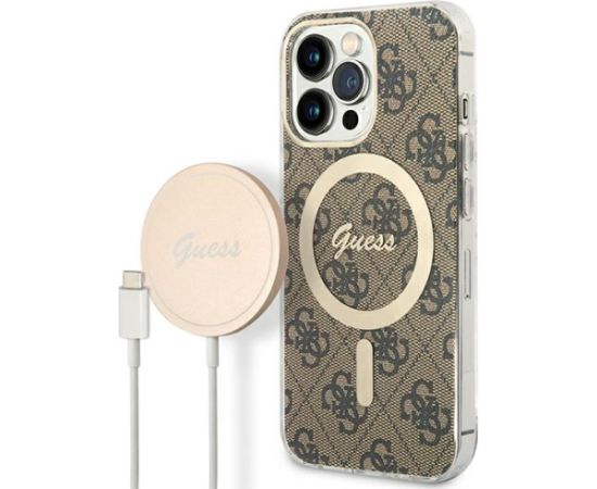 Guess GUBPP13XH4EACSW Magsafe maciņš ar bezvadu lādētāju iPhone 13 Pro Max | brūns