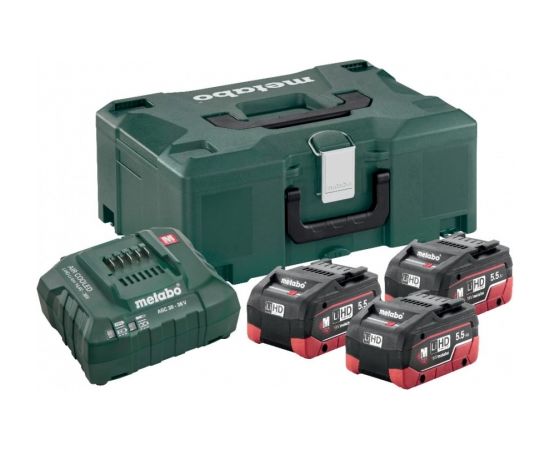 Basic set: 3 x 5,5 Ah LiHD + charger ASC 30-36 + MetaLoc, Metabo