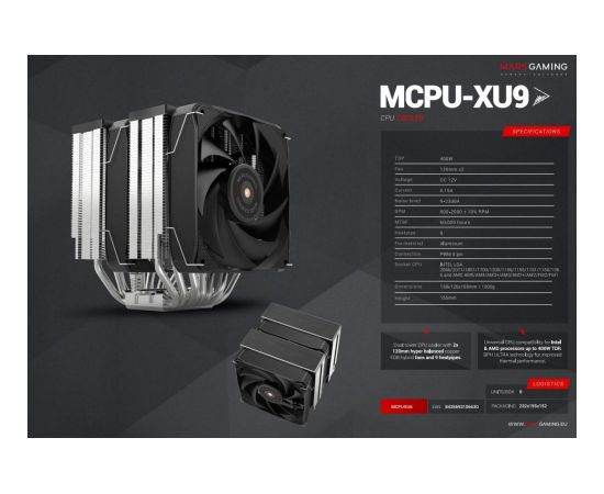 Mars Gaming MCPUXU9 CPU dzesētājs 400W TDP / 2x 120mm