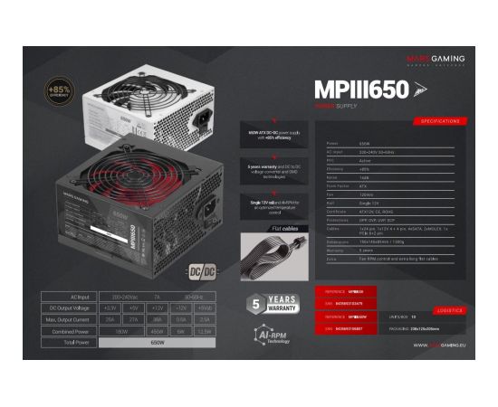 Mars Gaming MPIII650W Блок питания ATX 650W