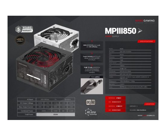Mars Gaming MPIII850W Barošanas bloks ATX 850W